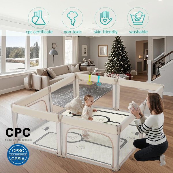 Doradotey - Corralito plegable para bebés de 1 a 3 años, tamaño y forma, recinto ajustable, 8 paneles, puerta desmontable de 79 x 71 pulgadas, gran patio para interiores, fácil de montar y limpiar - Imagen 53