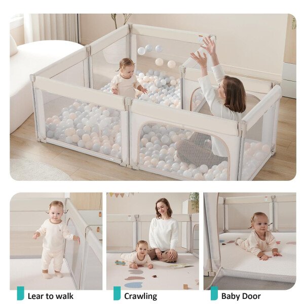 Doradotey - Corralito plegable para bebés de 1 a 3 años, tamaño y forma, recinto ajustable, 8 paneles, puerta desmontable de 79 x 71 pulgadas, gran patio para interiores, fácil de montar y limpiar - Imagen 55