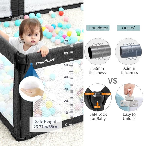 Doradotey - Corralito plegable para bebés de 1 a 3 años, tamaño y forma, recinto ajustable, 8 paneles, puerta desmontable de 79 x 71 pulgadas, gran patio para interiores, fácil de montar y limpiar - Imagen 60
