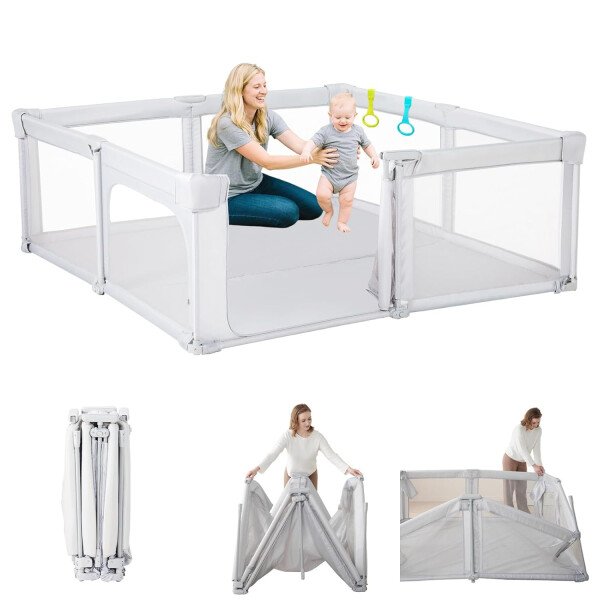 Doradotey - Corralito plegable para bebés de 1 a 3 años, tamaño y forma, recinto ajustable, 8 paneles, puerta desmontable de 79 x 71 pulgadas, gran patio para interiores, fácil de montar y limpiar - Imagen 63