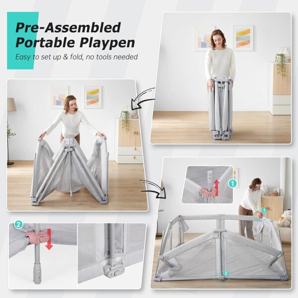 Doradotey - Corralito plegable para bebés de 1 a 3 años, tamaño y forma, recinto ajustable, 8 paneles, puerta desmontable de 79 x 71 pulgadas, gran patio para interiores, fácil de montar y limpiar - Imagen 64