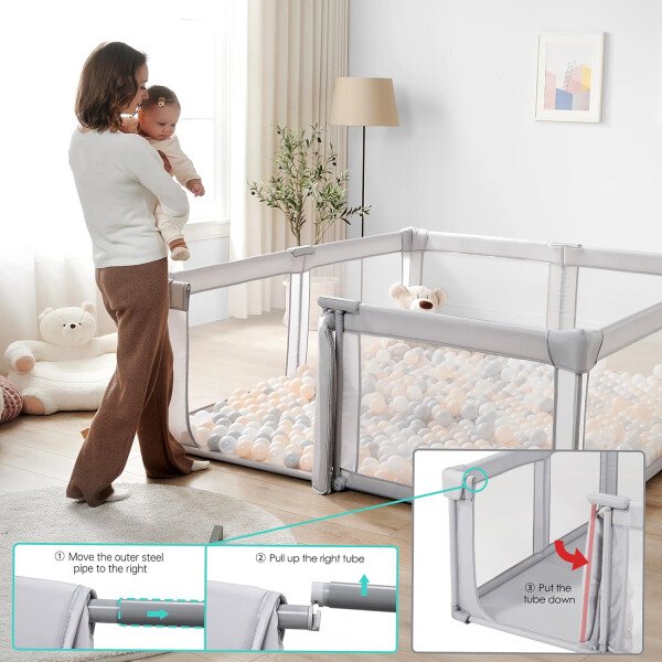 Doradotey - Corralito plegable para bebés de 1 a 3 años, tamaño y forma, recinto ajustable, 8 paneles, puerta desmontable de 79 x 71 pulgadas, gran patio para interiores, fácil de montar y limpiar - Imagen 65