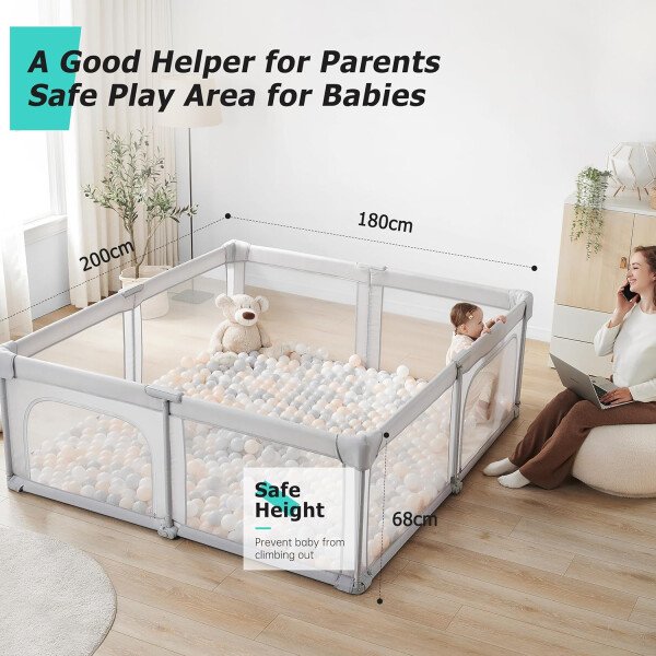 Doradotey - Corralito plegable para bebés de 1 a 3 años, tamaño y forma, recinto ajustable, 8 paneles, puerta desmontable de 79 x 71 pulgadas, gran patio para interiores, fácil de montar y limpiar - Imagen 66
