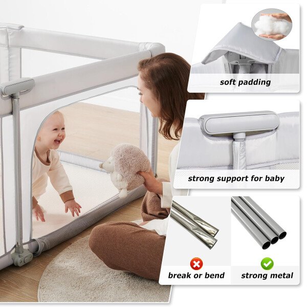 Doradotey - Corralito plegable para bebés de 1 a 3 años, tamaño y forma, recinto ajustable, 8 paneles, puerta desmontable de 79 x 71 pulgadas, gran patio para interiores, fácil de montar y limpiar - Imagen 67