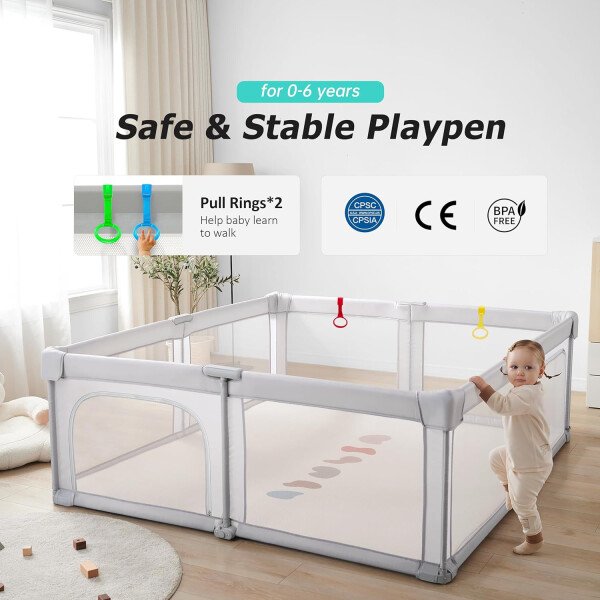 Doradotey - Corralito plegable para bebés de 1 a 3 años, tamaño y forma, recinto ajustable, 8 paneles, puerta desmontable de 79 x 71 pulgadas, gran patio para interiores, fácil de montar y limpiar - Imagen 68