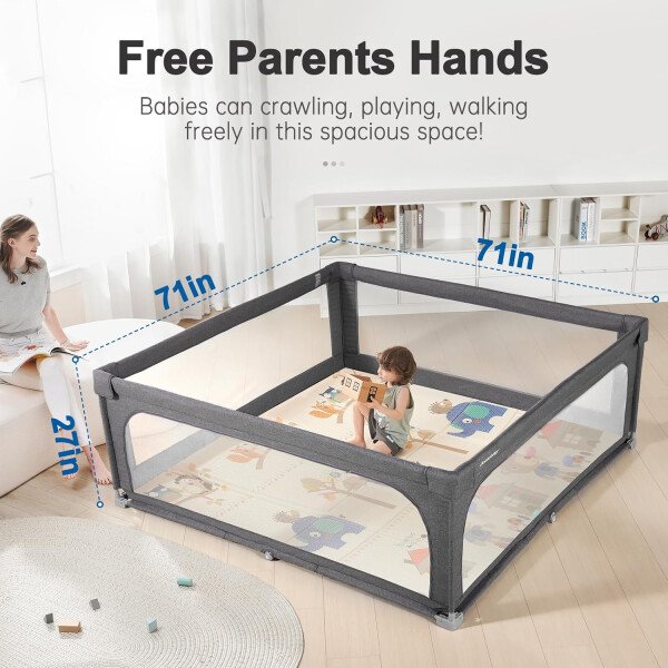 Doradotey - Corralito plegable para bebés de 1 a 3 años, tamaño y forma, recinto ajustable, 8 paneles, puerta desmontable de 79 x 71 pulgadas, gran patio para interiores, fácil de montar y limpiar - Imagen 70