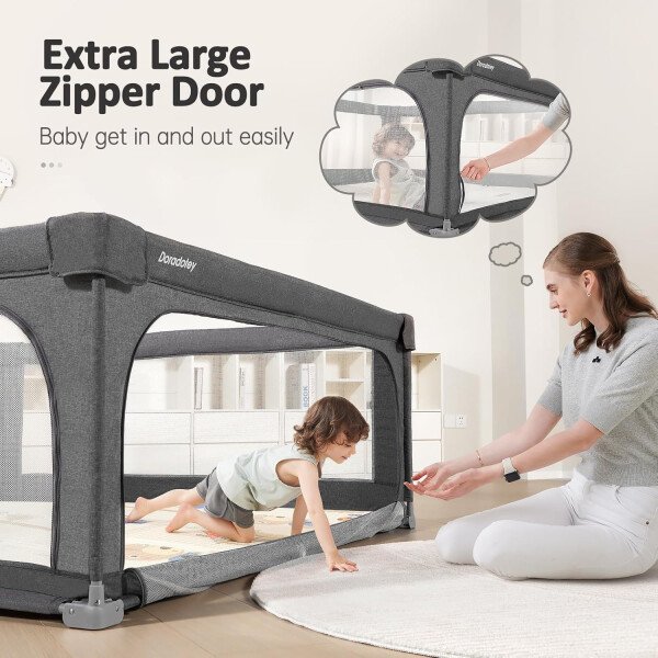 Doradotey - Corralito plegable para bebés de 1 a 3 años, tamaño y forma, recinto ajustable, 8 paneles, puerta desmontable de 79 x 71 pulgadas, gran patio para interiores, fácil de montar y limpiar - Imagen 72