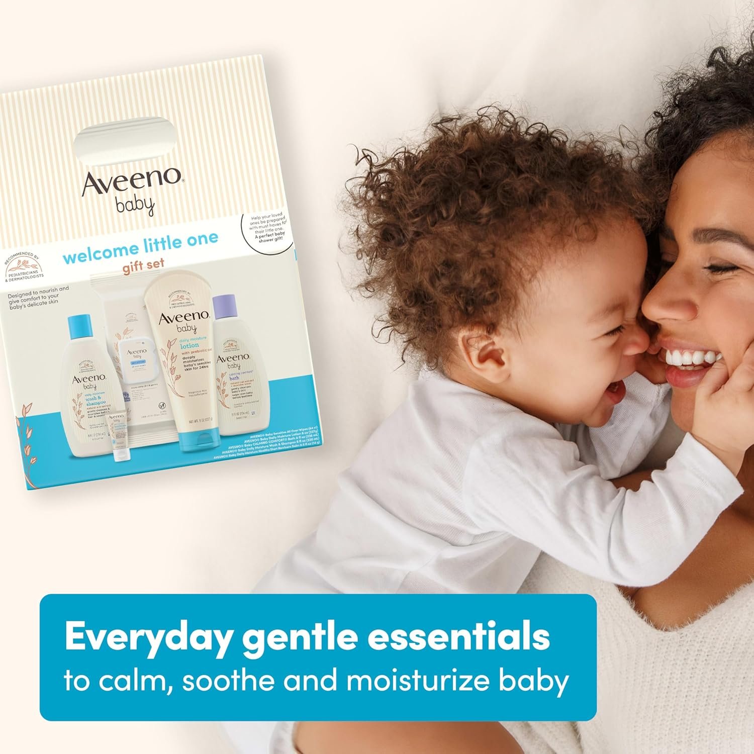 Aveeno Baby Welcome Little One - Set de regalo para el cuidado de la piel del bebé, con gel de baño nutritivo y champú, baño relajante, toallitas para bebé, loción hidratante diaria y bálsamo para - Imagen 5