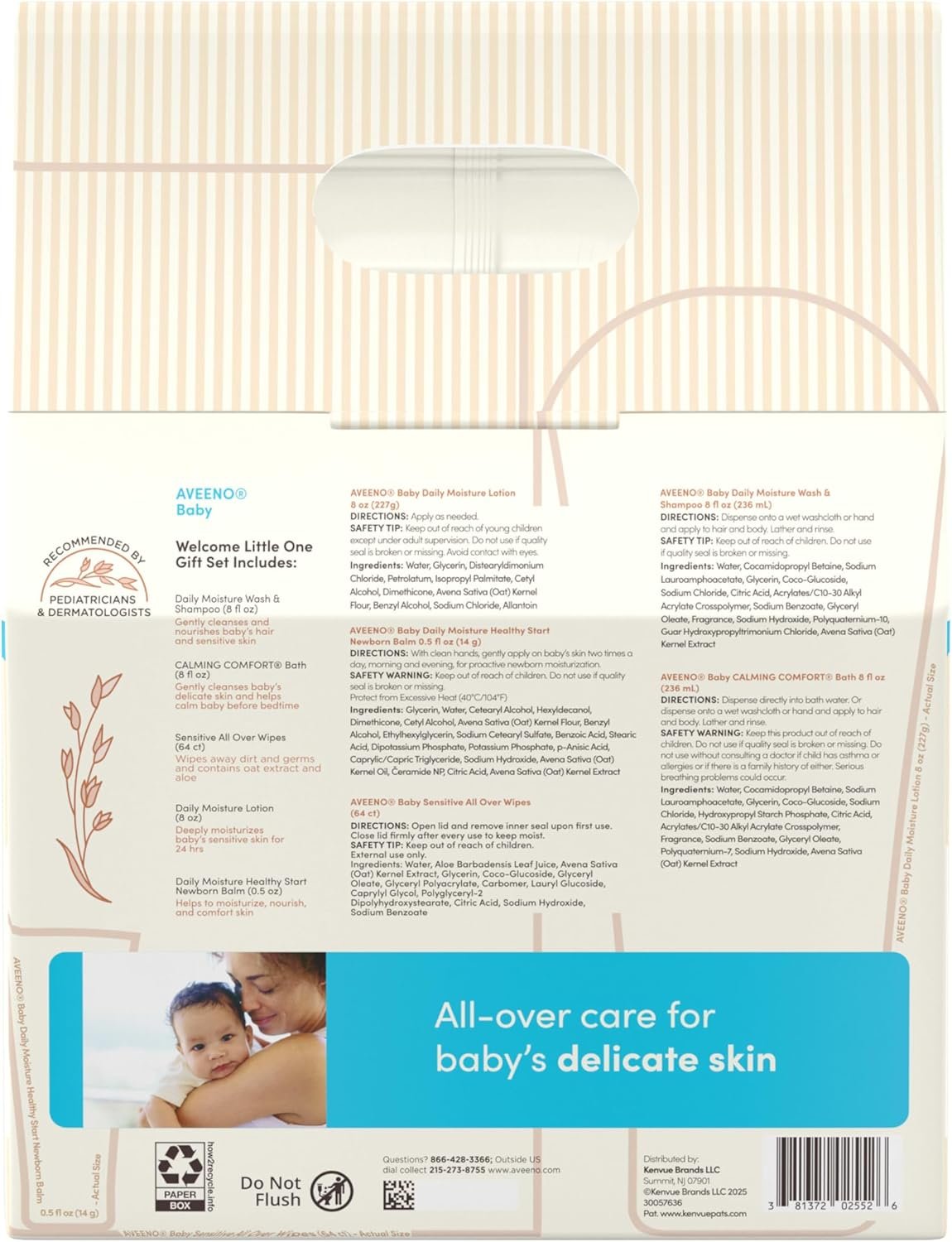 Aveeno Baby Welcome Little One - Set de regalo para el cuidado de la piel del bebé, con gel de baño nutritivo y champú, baño relajante, toallitas para bebé, loción hidratante diaria y bálsamo para - Imagen 8