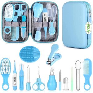 Kit de aseo para bebés, juego de cuidado de seguridad infantil con cepillo para el cabello, peine cortaúñas, aspirador nasal, kit esencial para bebés para niñas recién nacidas y niños