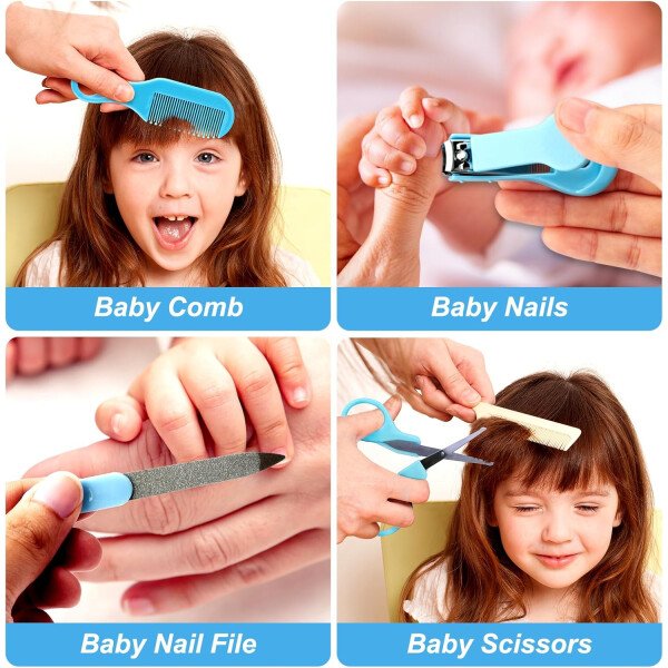 Kit de aseo para bebés, juego de cuidado de seguridad infantil con cepillo para el cabello, peine cortaúñas, aspirador nasal, kit esencial para bebés para niñas recién nacidas y niños - Image 4