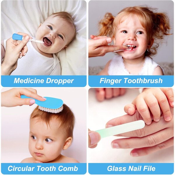 Kit de aseo para bebés, juego de cuidado de seguridad infantil con cepillo para el cabello, peine cortaúñas, aspirador nasal, kit esencial para bebés para niñas recién nacidas y niños - Image 6