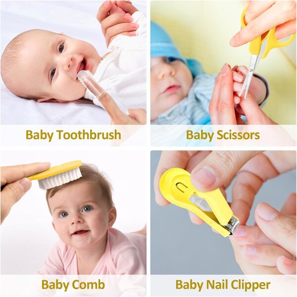 Kit de aseo para bebés, juego de cuidado de seguridad infantil con cepillo para el cabello, peine cortaúñas, aspirador nasal, kit esencial para bebés para niñas recién nacidas y niños - Image 10