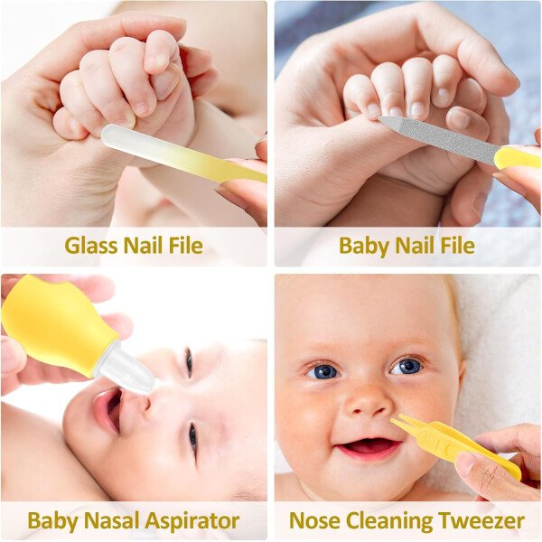 Kit de aseo para bebés, juego de cuidado de seguridad infantil con cepillo para el cabello, peine cortaúñas, aspirador nasal, kit esencial para bebés para niñas recién nacidas y niños - Image 12