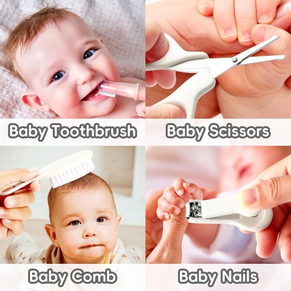 Kit de aseo para bebés, juego de cuidado de seguridad infantil con cepillo para el cabello, peine cortaúñas, aspirador nasal, kit esencial para bebés para niñas recién nacidas y niños - Image 24