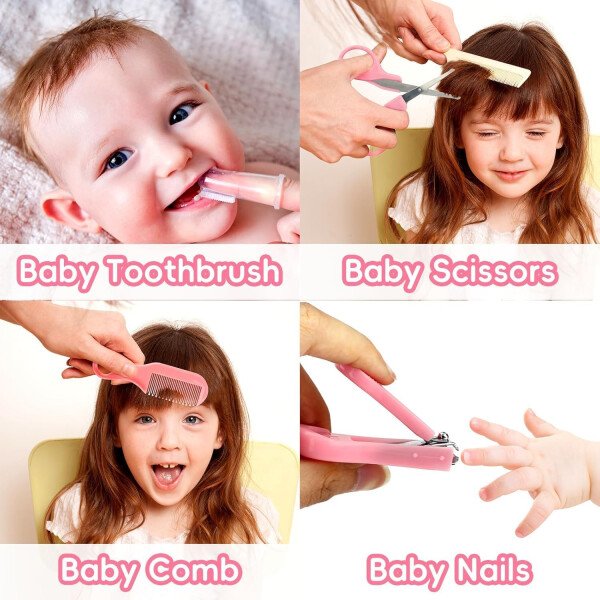 Kit de aseo para bebés, juego de cuidado de seguridad infantil con cepillo para el cabello, peine cortaúñas, aspirador nasal, kit esencial para bebés para niñas recién nacidas y niños - Image 30