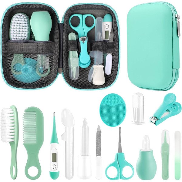 Kit de aseo para bebés, juego de cuidado de seguridad infantil con cepillo para el cabello, peine cortaúñas, aspirador nasal, kit esencial para bebés para niñas recién nacidas y niños - Image 39