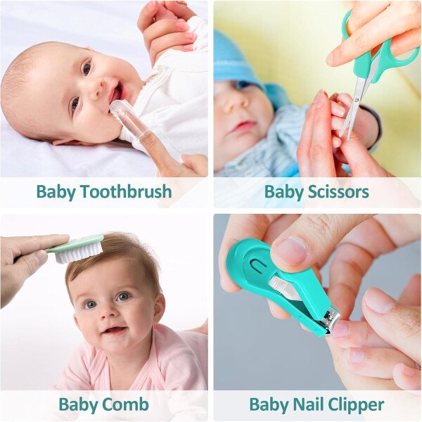 Kit de aseo para bebés, juego de cuidado de seguridad infantil con cepillo para el cabello, peine cortaúñas, aspirador nasal, kit esencial para bebés para niñas recién nacidas y niños - Image 42