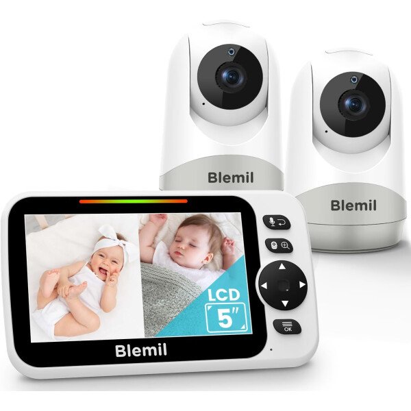 Monitor de bebé con 2 cámaras y audio, monitor IPS de pantalla dividida de 4.3 pulgadas con batería de 29 horas, rango de 1000 pies con zoom panorámico, monitor de bebé sin WiFi, zoom 2X - Image 8
