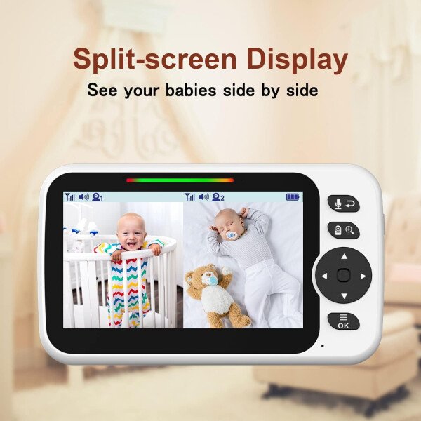 Monitor de bebé con 2 cámaras y audio, monitor IPS de pantalla dividida de 4.3 pulgadas con batería de 29 horas, rango de 1000 pies con zoom panorámico, monitor de bebé sin WiFi, zoom 2X - Image 9
