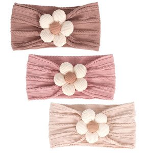 3 diademas de flores para bebé, diadema de nailon suave, accesorios para el cabello para recién nacidos, niños pequeños (beige, rosa y caqui)