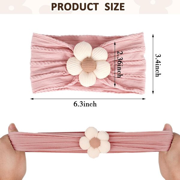 3 diademas de flores para bebé, diadema de nailon suave, accesorios para el cabello para recién nacidos, niños pequeños (beige, rosa y caqui) - Image 2