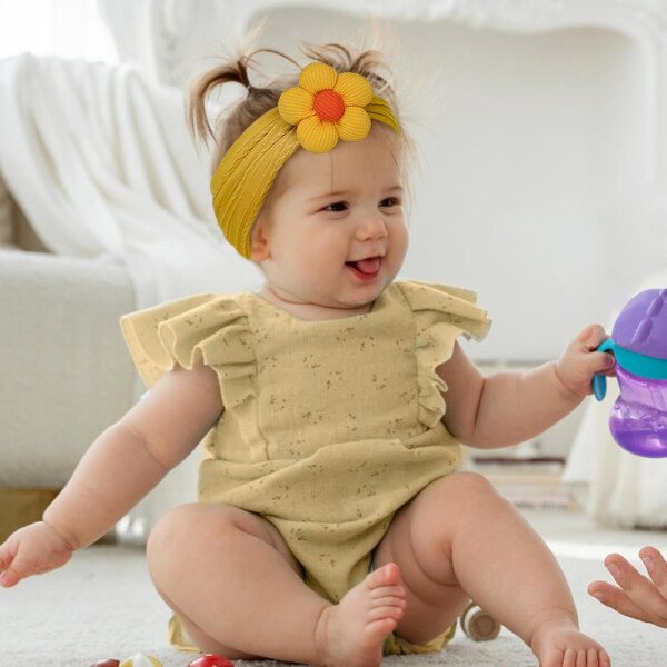 3 diademas de flores para bebé, diadema de nailon suave, accesorios para el cabello para recién nacidos, niños pequeños (beige, rosa y caqui) - Image 8