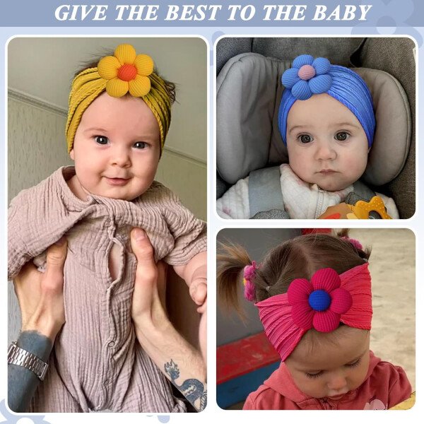 3 diademas de flores para bebé, diadema de nailon suave, accesorios para el cabello para recién nacidos, niños pequeños (beige, rosa y caqui) - Image 9