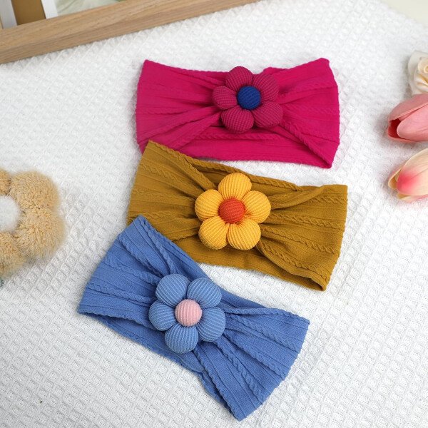 3 diademas de flores para bebé, diadema de nailon suave, accesorios para el cabello para recién nacidos, niños pequeños (beige, rosa y caqui) - Image 12