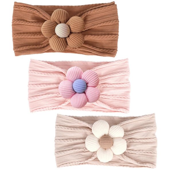 3 diademas de flores para bebé, diadema de nailon suave, accesorios para el cabello para recién nacidos, niños pequeños (beige, rosa y caqui) - Image 13