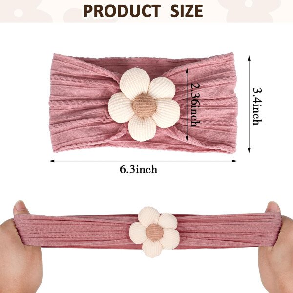 3 diademas de flores para bebé, diadema de nailon suave, accesorios para el cabello para recién nacidos, niños pequeños (beige, rosa y caqui) - Image 14