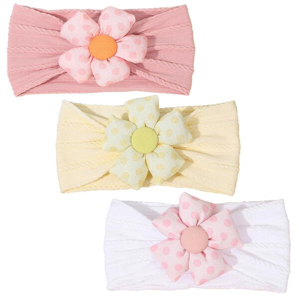 3 diademas de flores para bebé, diadema de nailon suave, accesorios para el cabello para recién nacidos, niños pequeños (beige, rosa y caqui) - Image 16