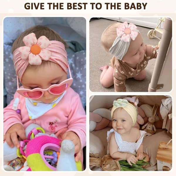 3 diademas de flores para bebé, diadema de nailon suave, accesorios para el cabello para recién nacidos, niños pequeños (beige, rosa y caqui) - Image 18