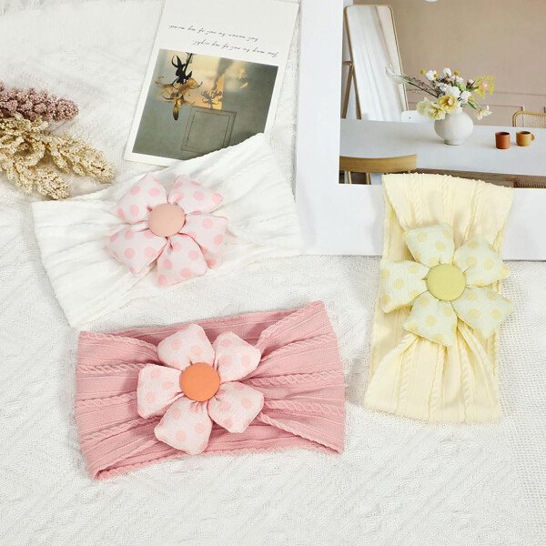 3 diademas de flores para bebé, diadema de nailon suave, accesorios para el cabello para recién nacidos, niños pequeños (beige, rosa y caqui) - Image 20