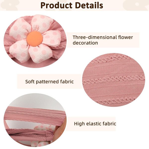3 diademas de flores para bebé, diadema de nailon suave, accesorios para el cabello para recién nacidos, niños pequeños (beige, rosa y caqui) - Image 21