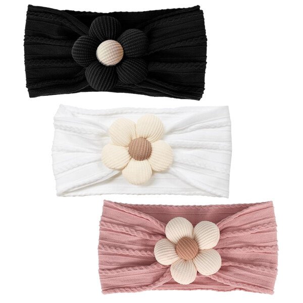 3 diademas de flores para bebé, diadema de nailon suave, accesorios para el cabello para recién nacidos, niños pequeños (beige, rosa y caqui) - Image 22