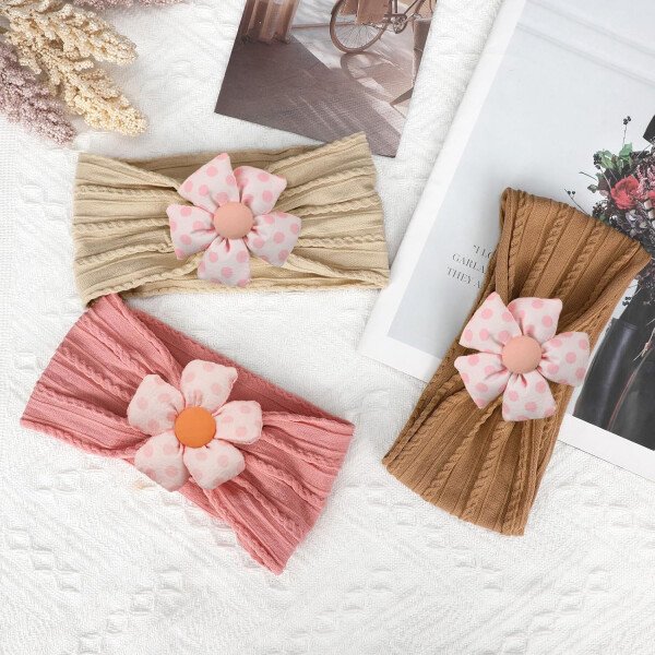 3 diademas de flores para bebé, diadema de nailon suave, accesorios para el cabello para recién nacidos, niños pequeños (beige, rosa y caqui) - Image 27