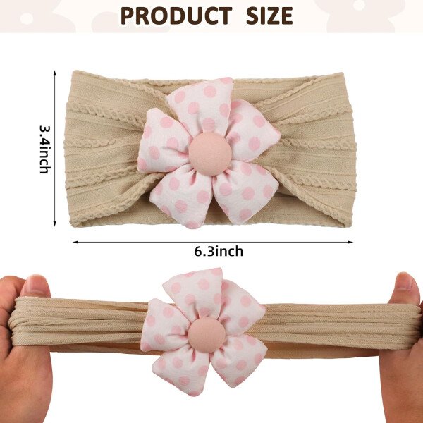 3 diademas de flores para bebé, diadema de nailon suave, accesorios para el cabello para recién nacidos, niños pequeños (beige, rosa y caqui) - Image 28