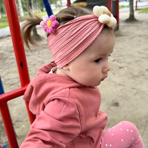 3 diademas de flores para bebé, diadema de nailon suave, accesorios para el cabello para recién nacidos, niños pequeños (beige, rosa y caqui) - Image 31