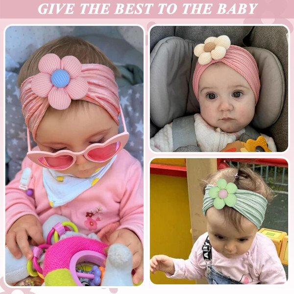 3 diademas de flores para bebé, diadema de nailon suave, accesorios para el cabello para recién nacidos, niños pequeños (beige, rosa y caqui) - Image 32