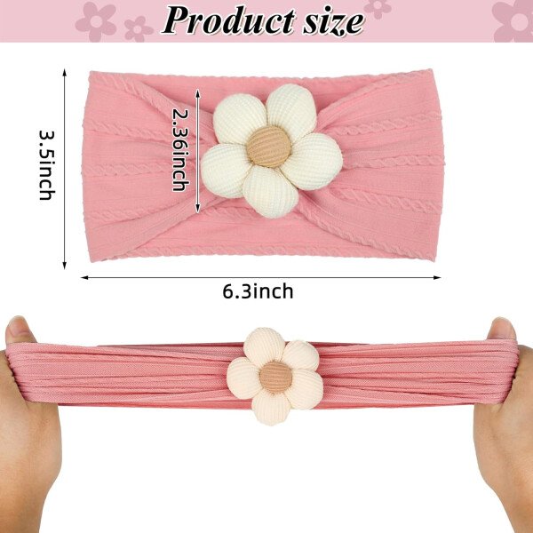 3 diademas de flores para bebé, diadema de nailon suave, accesorios para el cabello para recién nacidos, niños pequeños (beige, rosa y caqui) - Image 33