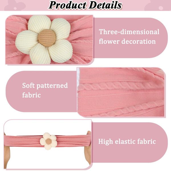 3 diademas de flores para bebé, diadema de nailon suave, accesorios para el cabello para recién nacidos, niños pequeños (beige, rosa y caqui) - Image 34