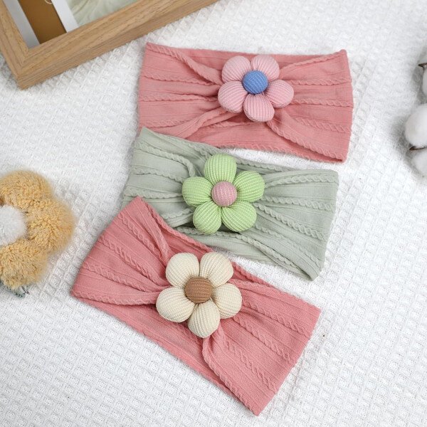 3 diademas de flores para bebé, diadema de nailon suave, accesorios para el cabello para recién nacidos, niños pequeños (beige, rosa y caqui) - Image 35