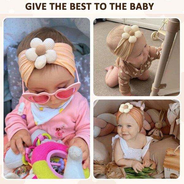 3 diademas de flores para bebé, diadema de nailon suave, accesorios para el cabello para recién nacidos, niños pequeños (beige, rosa y caqui) - Image 39