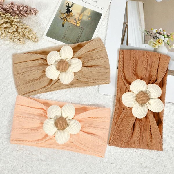 3 diademas de flores para bebé, diadema de nailon suave, accesorios para el cabello para recién nacidos, niños pequeños (beige, rosa y caqui) - Image 41