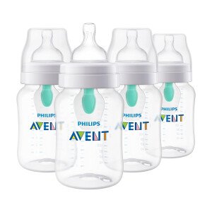 Philips AVENT - Biberón anticólicos con ventilación AirFree, 266 mililitros, transparente, SCY703/04, 4 unidades