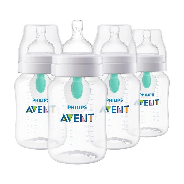Philips AVENT - Biberón anticólicos con ventilación AirFree, 266 mililitros, transparente, SCY703/04, 4 unidades