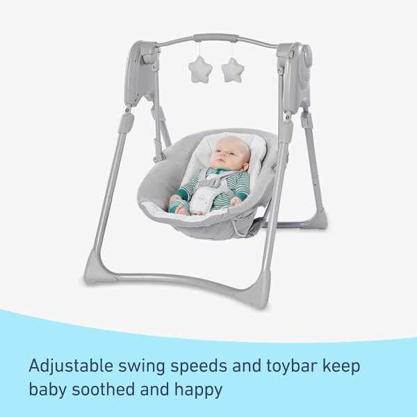 Graco Slim Spaces - Columpio compacto para bebé, Reign - Imagen 2