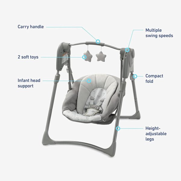 Graco Slim Spaces - Columpio compacto para bebé, Reign - Imagen 4