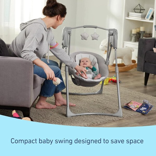 Graco Slim Spaces - Columpio compacto para bebé, Reign - Imagen 5